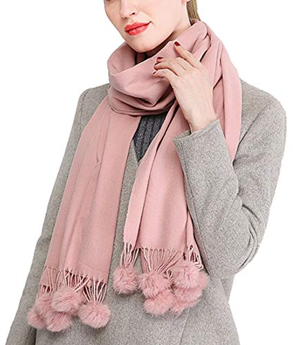 Vobony Damen Kaschmir Schal Winter Einfarbig Weich Halstuch Elegant Kaschmirschal Stola Poncho Schal für Frauen (Pink)