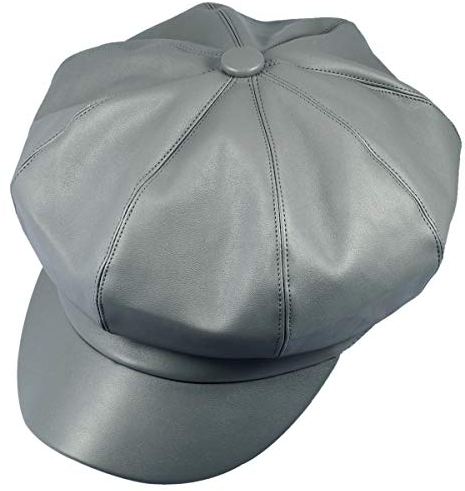KYEYGWO PU Leder Zeitungsjunge Baskenmütze für Damen, 8 Panels Schirmmütze Newsboy Barett Hut Maler Kappe, Herbst Winter Cabbie Cap, Grau