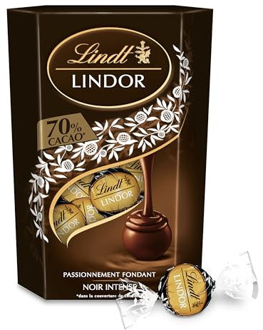 Lindt - Cornet LINDOR - Chocolat Noir 70% Cacao - Cœur Fondant, 200g
