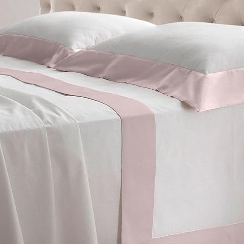 Lisola Set Completo Lenzuola Letto Singolo, Cotone e Raso, 1 Lenzuolo da Sopra 160x290cm + 1 Lenzuolo da Sotto 90x200x30cm + 1 Federa 80x50cm, Made in Italy, Modello: Diamante, Rosa Incenso