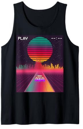 Retro 80er Cyberpunk Synthwave Sunset Auto in Outrun Stil Tank Top
