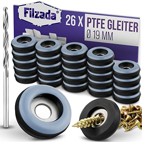 Filzada® 26x Teflongleiter zum Schrauben - Ø 19 mm (rund) - Möbelgleiter/Teppichgleiter PTFE (Teflon) inkl. Schrauben