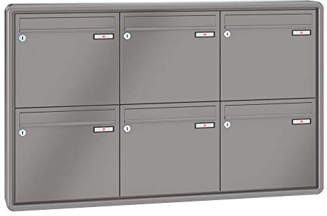 RENZ / RS2000 / 6er Aufputz-Briefkastenanlage Wand-Briefkasten/RAL-Farbe 9007 Volumen 12 L/Dein-Briefkasten.de