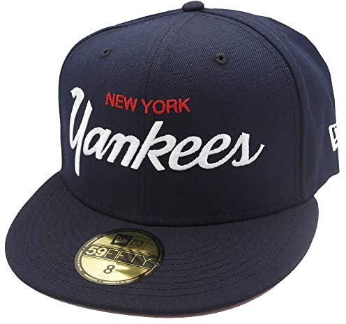 New Era New York Yankees Script Navy Cooperstown Sidepatch 59fifty Limited Edition Fitted Cap(7 1I8-56,8cm,Navy)