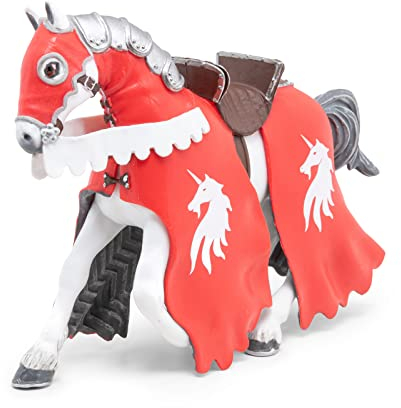 Papo -Handbemalt - Figuren -Mittelalter-Fantasy -Pferd des Ritters mit Lanze, rot-39781-Sammelbar-Für Kinder - Geeignet für Jungen und Mädchen - Ab 3 Jahren