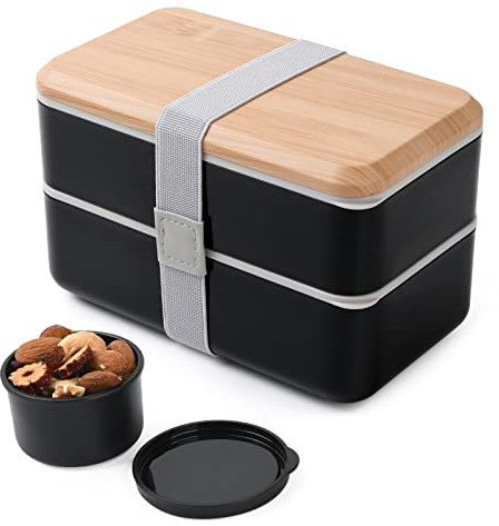 EOIMS Bento-Lunchboxen für Erwachsene, auslaufsicher, japanische Lebensmittelbehälter für Kinder, stapelbare Lunchbox für Damen und Herren, inklusive Saucentöpfen, Besteck, BPA-frei, 1400 ml