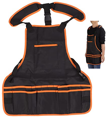 schwarze Arbeitsschürze mit mehreren Taschen,Holzbearbeitungsschürze, große Taschen-Ladenschürze, strapazierfähige wasserdichte Einstellschürze, 600D Oxford-Leinwand-Schweißschürze für Schreiner, Mec