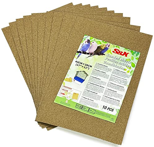S&X Lot de 10 feuilles de papier gravier jetables pour cage à oiseaux 43,2 | Épais et plat pour un nettoyage facile, prédécoupé pour les plateaux de cage, surface texturée aide à conditionner les