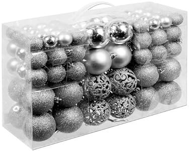 Confezione 100 Palline di Natale Infrangibili Con Gancio Palle di Natale Diametro 3/4/6 cm, Addobbi E Decorazioni per Albero di Natale (Argento)