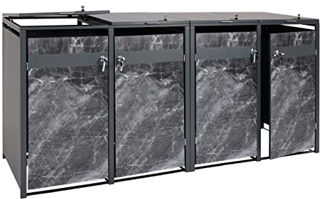 4er Mülltonnenverkleidung HWC-J82, Mülltonnenbox, erweiterbar, Metall 100kg, anthrazit - Marmor-Optik dunkel