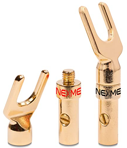 NEXMEX Kabelschuhe Gabelschuhe - 2 Stück Stecker als Set - Y-Anschluss Steckverbinder 24K vergoldet für Lautsprecherkabel - für HiFi Receiver Verstärker
