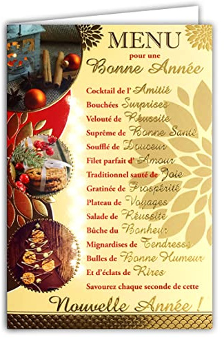 Afie Happy Year Karte Beste Wünsche Gold Gold mit Umschlag Menü Party Weach Gesundheit Freundschaft Liebe Glück Freude Überraschung Erfolge Wohlstand Lachen Kekse Schokolade Kerzen 61-4077-B BA