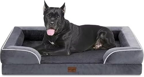 Comfort Expression, wasserdichtes orthopädisches Schaumstoff-Hundebett, XXL für extra große Hunde, waschbares Haustiersofa mit abnehmbarem Bezug und rutschfestem Boden (Größe XXL, dunkelgrau)