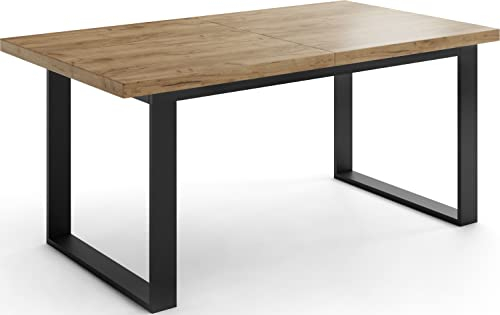WFL GROUP Ausziehbarer Rechteckiger Esstisch im Loft-Stil mit Schwarzen Metallbeinen – Industrieller Tisch für Wohnzimmer – Ausziehbar von 160 cm auf 240 cm – Made in EU – Wotan Eiche