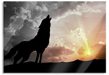 Pixxprint Glasbild, Wandbild aus Echtglas, Wolf Heulen, 60x40 cm, inkl. Aufhängung und Abstandshalter
