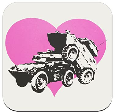 Untersetzer aus Kork – Banksy Love Not War Fahrzeug Blinde Herz Tank – 1 Stück (95 x 95 mm)