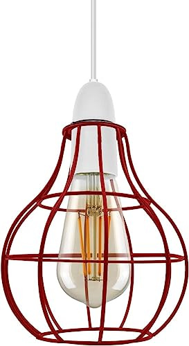 Retro Style Red Metal Ceiling Light Shade, Pendant Lights, Home Décor & Improvement Essential, 16 cm Shade Industrial Pendant Lamp, Easy Fit Hanging Lampshade for Living Room, Bedroom