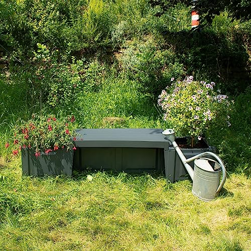 NYVI Gartenbank NYVIGreen 2-Sitzer 174x49x41 cm mit Pflanzkästen - Sitzbank aus wetterfestem & recyceltem Kunststoff - Parkbank - Stabil, Pflegeleicht, Steckmontage ohne Werkzeug, Farbe:Anthrazit