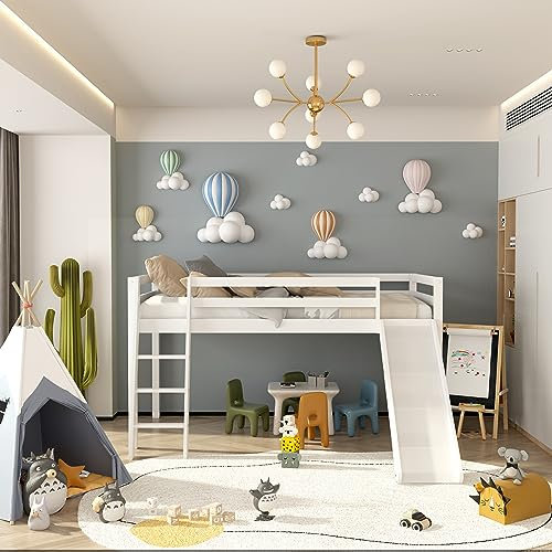 KOSY KOALA Kids Bed with Slide - Mid Sleeper Pine Wooden Kids Bunkbed White