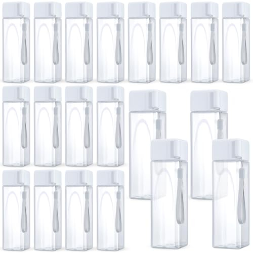 Mifoci 20 Pieces Water Bottle Bulk 17 oz Plastic Water Bottles Bulk Gym Sports Adults Reusable Large Drinking Cups for Outdoor Fitness(White,Rectangle)
