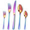 Targzier Regenbogen Besteck Set 6 Personen,Multicolor 30 Stück Hochwertiges Edelstahl Besteck Bunt,Messer,Gabel,Löffel,Bunte Besteck,Spülmaschinenfest (Glänzend Regenbogen Essbesteck)