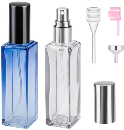 MELLIEX 2 Pièces Verre Vaporisateur Parfum Rechargeable Clair - Flacon Vide Portable Atomiseur avec Brume Fine pour Voyages D'affaires Quotidiens, 20ml