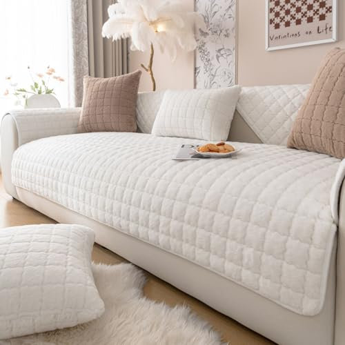 WYJHNLBEDC Sofa/Couch überzug/überwurf, Sofa überwurfdecke, Warmer Super Weicher Plush Sofabezug für Sofa L Form/U Form/Ecksofa 3/2/1 Sitzer, Sofaschutz Hund Kratzschutz Katze Weiß 90x240cm