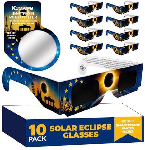 Solar Eclipse Glasses AAS Approved 2024, (10 Pack) CE and ISO Certified Eclipse Observation Glasses, Safe Shades for Direct Sun Viewing, Bonus Smartphone Photo Filter Lens, American Flag Design