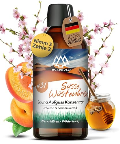NORDHOLZ® Saunaaufguss [54 Sorten 15ml, 100ml, 250ml] - Sauna Aufgussmittel für intensive & erholsame - Sauna Zubehör (#31 Süße Wüstenbrise, 100ml)