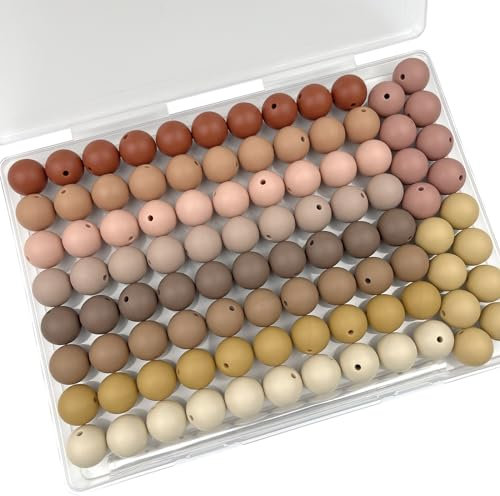 100 Stück 15 mm Silikonperlen, Großpackung Gummiperlen für Schlüsselanhänger, Perlen für Stifte, Armbänder, Schlüsselbänder, DIY-Set (Erdton)