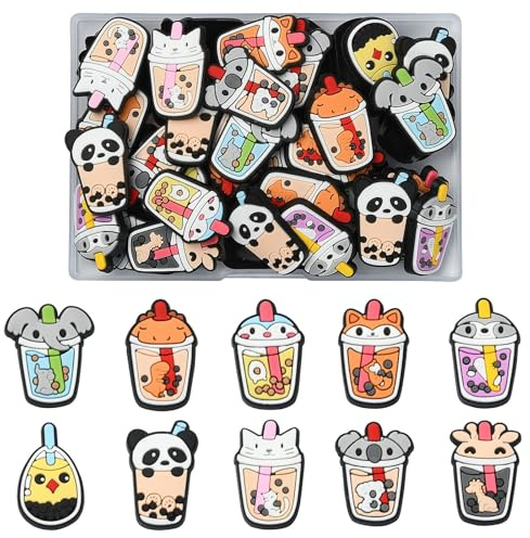 Stiesy Cabochons mit flacher Rückseite, niedliche Katze, Elefant, Fuchs, Milchteetasse, Schleimanhänger, groß, zum Selbermachen, Handyhüllen, Haarklammer, Dekoration, 50 Stück, 10 Stück
