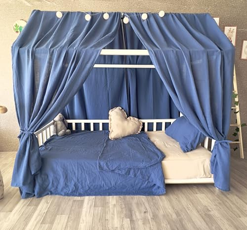 Baby Fancyroom extra breiter Betthimmel für Kinderbett Hausbett Himmel Vorhang Baldachin 100% Baumwolle (Navy Blau, 320cm)