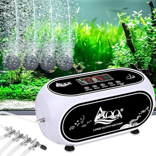 AQQA Aquarium Air Pump, 12L/min Powerful Rechargeable Aquarium Oxygen Pump, 7200mAh Battery Powered 4 Outlets Fish Tank Air Pump for Power Outage and Outdoor Fishing, 10W