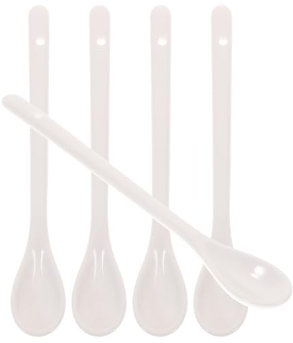 Healvian 5 Stück Keramiklöffel Lang Porzellan Löffel Eierlöffel Porzellan Kaffeelöffel Keramiklöffel Mokkalöffel Teelöffel Lange Griff Rührlöffel Suppenlöffel Dessertlöffel Long Handle Coffee Scoop