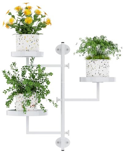 Étagère murale rotative en métal à 3 niveaux pour plantes d'intérieur, étagères de fenêtre pour plantes d'extérieur pour terrasse, blanc