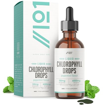Liquid Chlorophyll Drops 6000mg - Peppermint Flavour - 60ml - High Strength Chlorophyll Liquid for Water - 2 Months Supply - By Alpha01