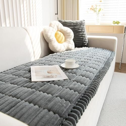 ShowyLive Cord Sofa überzug 1/2/3/4 Sitzer L Form Couch Überzug Ecksofa rutschfest Hund Katze -Antirutsch, Anti Slip Sofabezug Sofa Überwurf (Grau, 70 * 210CM)