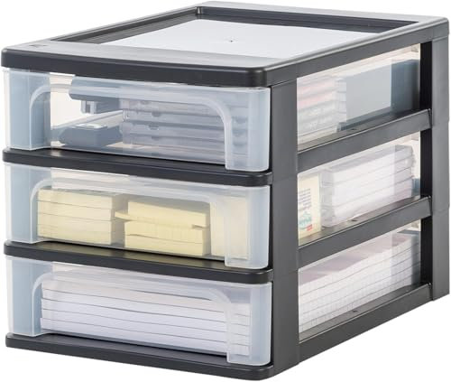 3 x 4 Litre Plastic Drawer Tower Storage Unit, Home Office, Desk Tidier