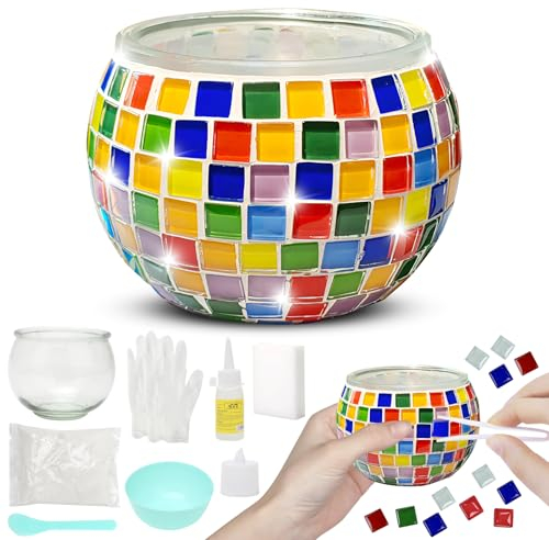 Yuragim Glasmosaik-Kerzenhalter-Kit, Kreatives DIY Mosaik Bastelset für Kinder Erwachsene, Mosaikfliesen Lampe Teelichthalter für Heim Deko Beleuchtung Handgefertigte Kunstwerk Geschenk Kinder Mädchen