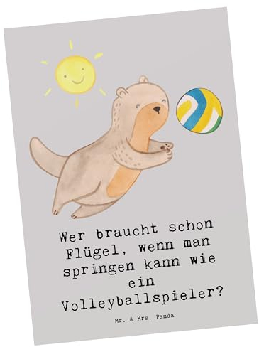 Mr. & Mrs. Panda Postkarte Volleyball Sprung - Geschenk, Sprungfähigkeit, Einladungskarten Geburtstag, Radfahren, Gymnastik, Volleyballspieler,