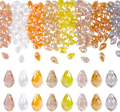 PH PandaHall 160pcs 8 Farben Kristall Perlen Facettierte Glasperlen AB farbigen Kristall Teardrop Anhänger Kronleuchter-Kristalle-Ersatz für Schmuckherstellung Armband Halskette Ohrring, 8x4.5mm