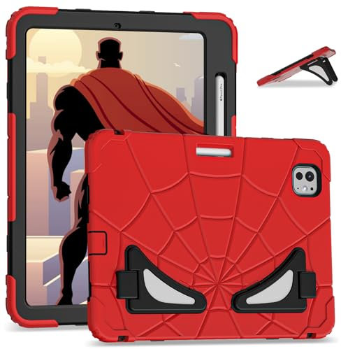 ANROD für iPad Pro 11 Zoll M4 2024 (A2836/A2837/A3006) Robuste Kinder Hülle mit [Pen Halter] [Doppel Ständer] Stoßfester PC + Silikon Hybrid Heavy Duty Armor Kinder Hülle (Rot+Schwarz)