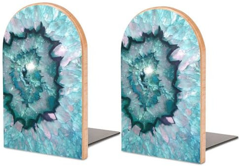 Ein Paar Buchstützen für Regale, blaugrüne Achat-Buchstützen für Büro und Schule