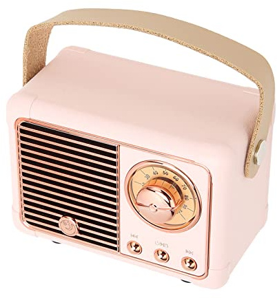 XUMIUZIY Retro Bluetooth5.0 Wireless Vintage Speaker - Cute Old Fashion Portable 360° HiFi Stereo for Home Office Outdoor Travel (Light Red)