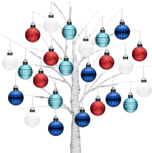Valery Madelyn 1.6 Small Patriotic Ornaments 4th of July Tree Decorations, 24ct Red White Blue Shatterproof Christmas Ball Ornament Set, Hanging Ornament for Labor Independence Day Memorial Day Decor