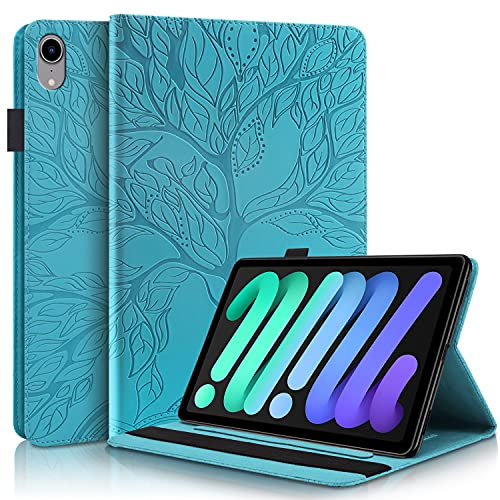 Succtopy Coque pour iPad Mini (A17 Pro, Modèle 2024, 7ème Génération)/Mini 6 (8.3, Modèle 2021, 6ème Génération) Housse de Protection avec Porte-Pencil Étui à Rabat avec Support Fonction Bleu