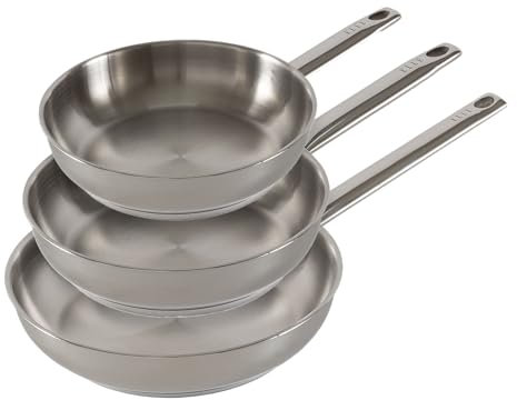 Elle Gourmet Modernes Bratpfannenset - Ø 20, 24 & 28 cm - Bratpfannen aus Edelstahl - PFAS frei Bratpfanne Induktion - für alle Wärmequellen geeignet