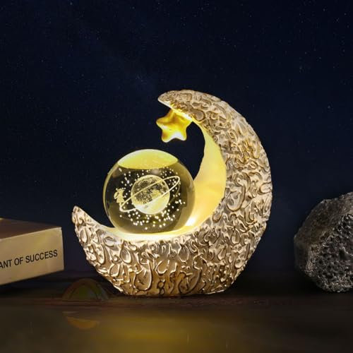 USB 3D LED Kristallkugel Nachtlicht mit Mond, 2 in 1 Nachtlicht Projektor, Planet Tischdeko Nachtlampe Deko Lampe, Erwachsene Kinder Geschenk (A)