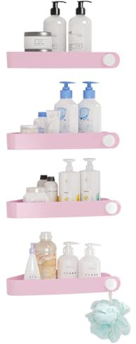 Sotfamily 4 pièces Plastique Etagere Douche Sans Percage, Rangement et Organisation de la Salle de Bain, Porte Savon Douche, Etagere Salle de Bain, Comprend 6 Autocollants Adhésifs, Rose