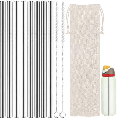 Metal Straws for Owala FreeSip 40oz, 8Pcs 23.5cm Replacement Reusable Stainless Steel Straw with 2 Brush and 1 Pouch, Accessories for Owala Freesip Insulated Stainless Steel Water Bottle 40oz